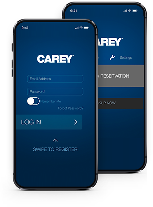 mobile device displaying Carey app login screen